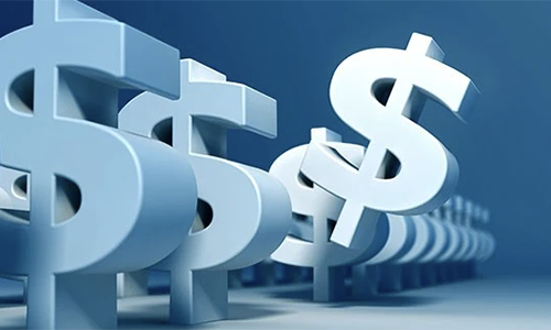 3D dollar signs graphic with blue background